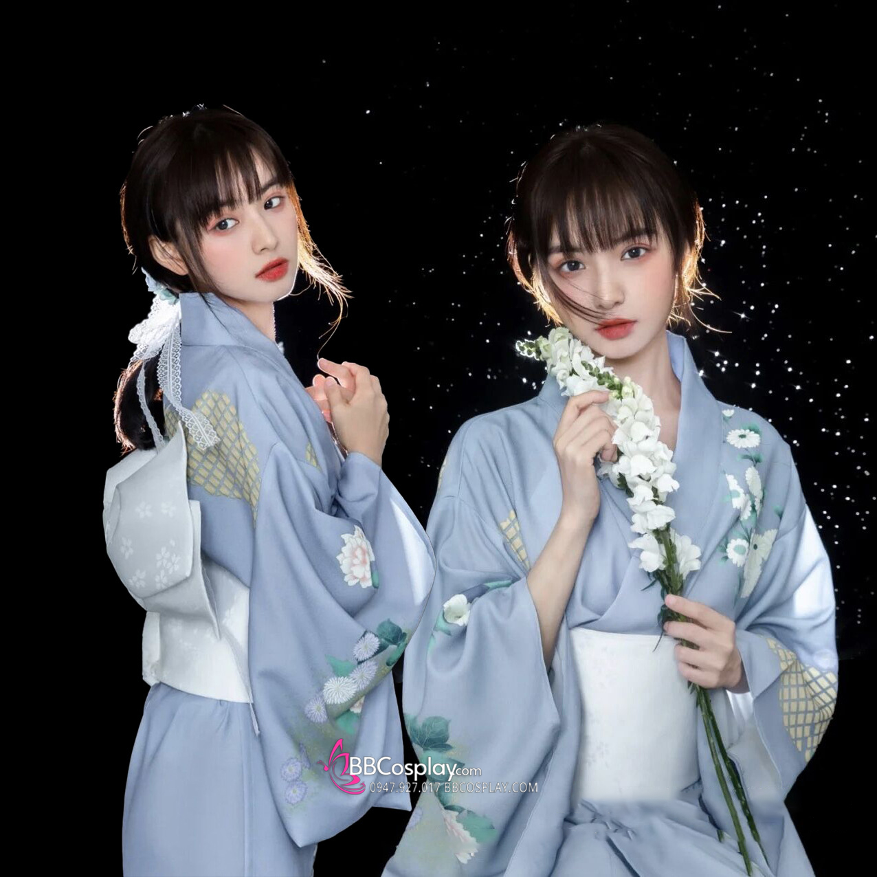 Yukata Chuẩn Nhật Tone Xanh Nhẹ Nhàng