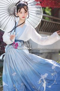 Hán Phục Bạch Hạc Lưu Vân Size S