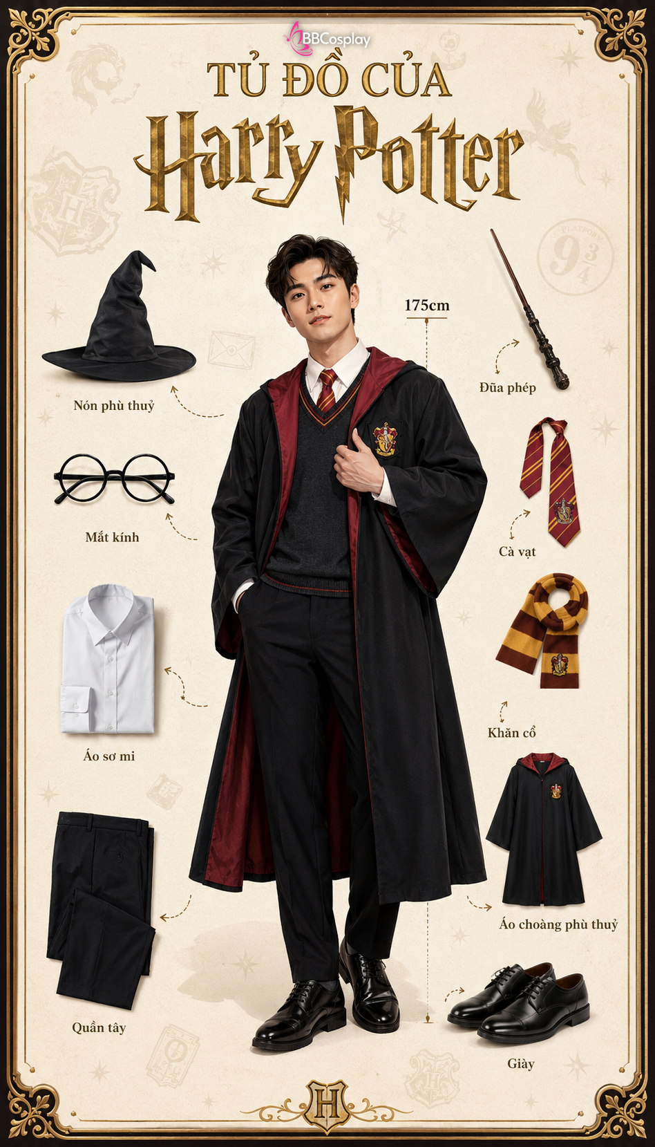 Áo Khoác Harry Potter Trường Hogwarts - Nhà Godric Gryffindor
