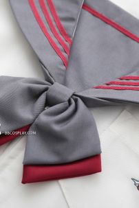 Seifuku Nữ Sinh Áo Trắng Cổ Xám Viền Đỏ Có Túi Váy Xám