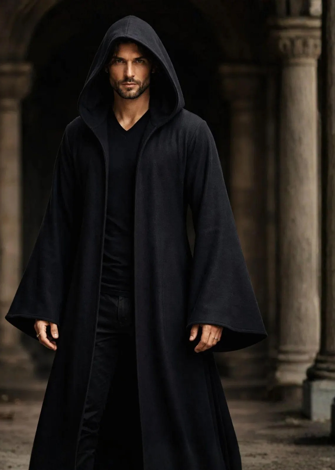 Áo Choàng Đen Có Tay Kèm Nón Dáng Dài 170Cm