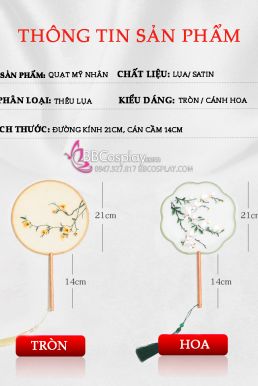 Quạt Tròn Thêu Hoa Vàng