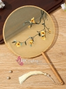 Quạt Tròn Thêu Hoa Vàng