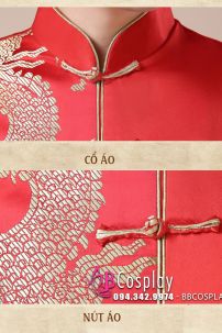 Áo Khỏa Nam Sườn Xám Nam Đỏ Phối Gấm Rồng