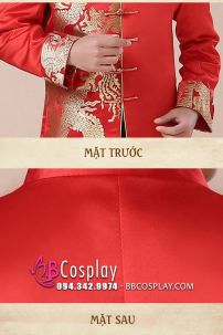 Áo Khỏa Nam Sườn Xám Nam Đỏ Phối Gấm Rồng