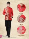 Áo Khỏa Nam Sườn Xám Nam Đỏ Phối Gấm Rồng