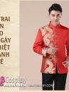 Áo Khỏa Nam Sườn Xám Nam Đỏ Phối Gấm Rồng