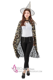 Bộ Áo Choàng Trick Or Treat Halloween Có Kèm Nón Đen In Nhủ Vàng Nổi Bật
