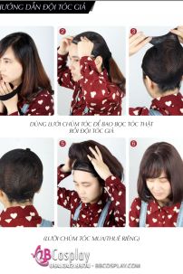 Tóc Giả Hàn Quốc Đen Dài Suôn Mượt Mái Ngố 75Cm