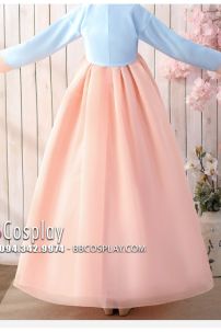 Hanbok Hàn Quốc Áo Xanh Váy Cam Đào