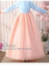 Hanbok Hàn Quốc Áo Xanh Váy Cam Đào