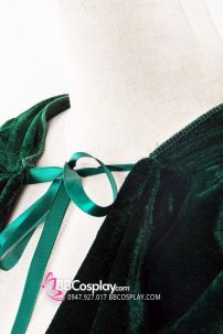 Áo Choàng Phù Thuỷ Xanh Lá Nhung Có Nón Dài