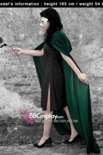 Áo Choàng Phù Thuỷ Xanh Lá Nhung Có Nón Dài