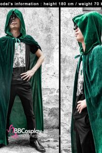 Áo Choàng Phù Thuỷ Xanh Lá Nhung Có Nón Dài