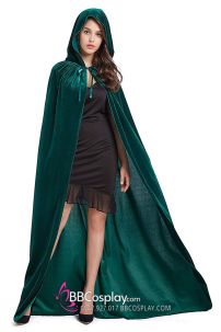 Áo Choàng Phù Thuỷ Xanh Lá Nhung Có Nón Dài