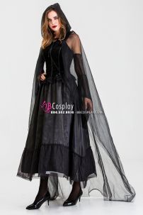 Đầm Phù Thủy Bóng Tối Choàng Voan Đen