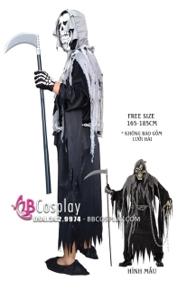 Đồ Thần Chết Grim Reaper Đen Chùm Đầu Xám In Sọ 2020