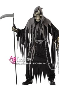 Trang Phục Thần Chết Grim Reaper Đen Chùm Đầu Xám In Sọ 2020