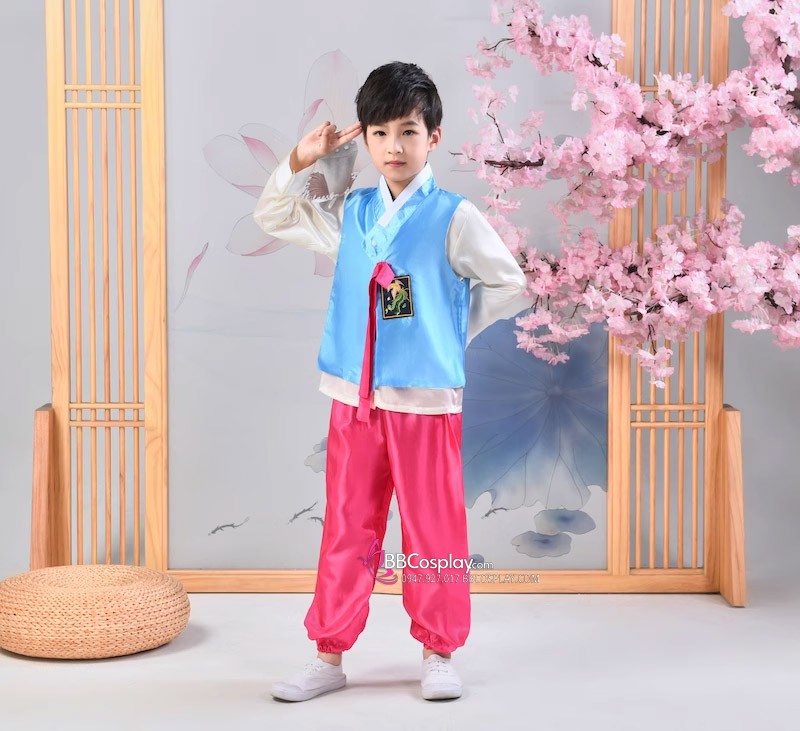 Hanbok Hàn Quốc Cho Bé Áo Xanh Quàn Hồng