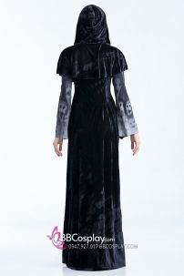 Đầm Đen Halloween Có Hình Sọ Oan Hồn Huyền Ảo