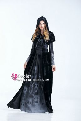 Đầm Đen Halloween Có Hình Sọ Oan Hồn Huyền Ảo