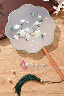 Quạt Hoa Thêu Bạch Lan