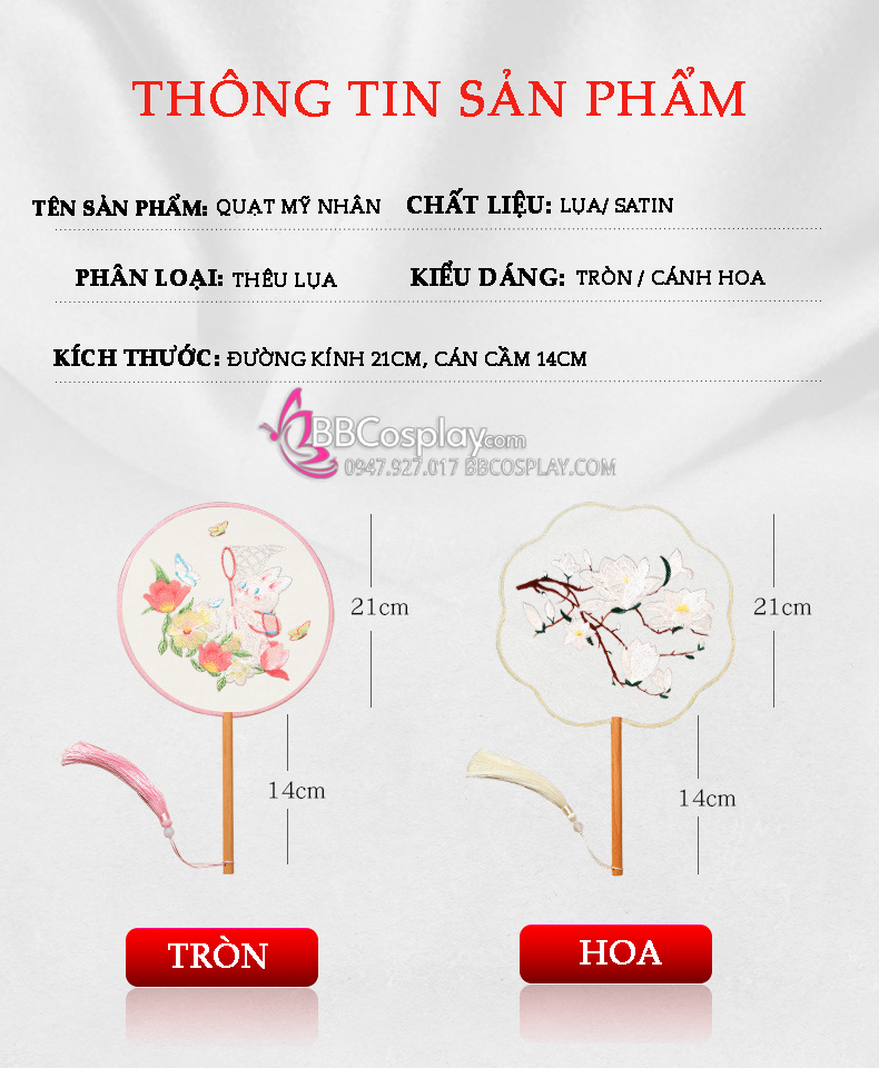 Quạt Tròn Thêu Bạch Thố