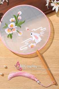 Quạt Tròn Thêu Bạch Thố