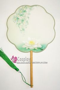 Quạt Mỹ Nhân Hoa - Sen Trắng Nền Xanh