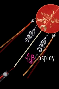 Quạt Mỹ Nhân Đỏ Cán Dài - Sếu Vàng