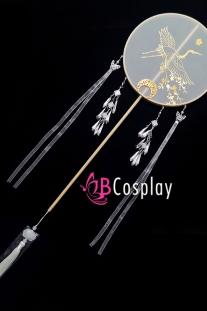 Quạt Mỹ Nhân Trắng Cán Dài - Sếu Vàng