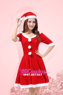 Đầm Noel Nữ Cổ Chữ V Viền Lông Ngắn