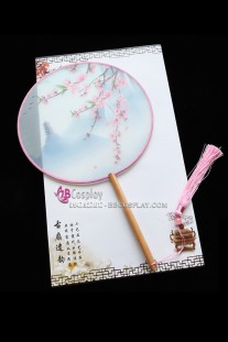 Quạt Mỹ Nhân Tròn - Hoa Đào Và Linh Lung Tháp