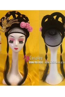 Búi Tóc Giả Cổ Trang Phượng Hoàng - Hoa Cúc Hồng