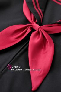 Seifuku Nữ Sinh Áo Đen Phối Viền Cổ Đỏ Tay Ngắn Váy Đen