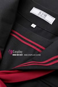 Seifuku Nữ Sinh Áo Đen Phối Viền Cổ Đỏ Tay Ngắn Váy Đen