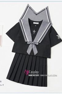 Bộ Váy Nữ Sinh Đen Cổ Xám