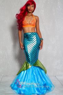 Trang Phục Nàng Tiên Cá Đại Dương Áo Cam Đuôi Xanh Dương