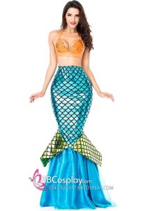 Trang Phục Nàng Tiên Cá Đại Dương Áo Cam Đuôi Xanh Dương