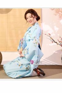 Yukata Xanh In Hình Chim Và Hoa