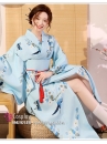 Yukata Xanh In Hình Chim Và Hoa