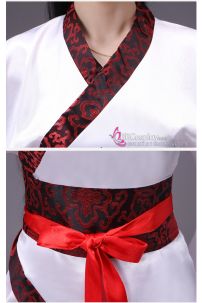 Cổ Trang Nhà Tần Áo Trắng Viền Gấm Đỏ Váy Đỏ