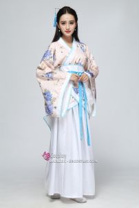 Cổ Trang Nhà Tần Áo Hoa Xanh Váy Trắng