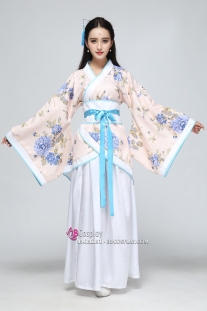 Cổ Trang Nhà Tần Áo Hoa Xanh Váy Trắng