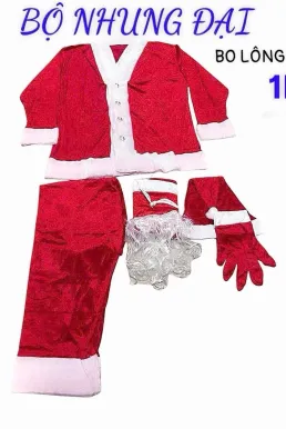 Bộ Ông Già Noel Vải Nhung Xịn Viền Lông 10Cm - Combo 7 Món