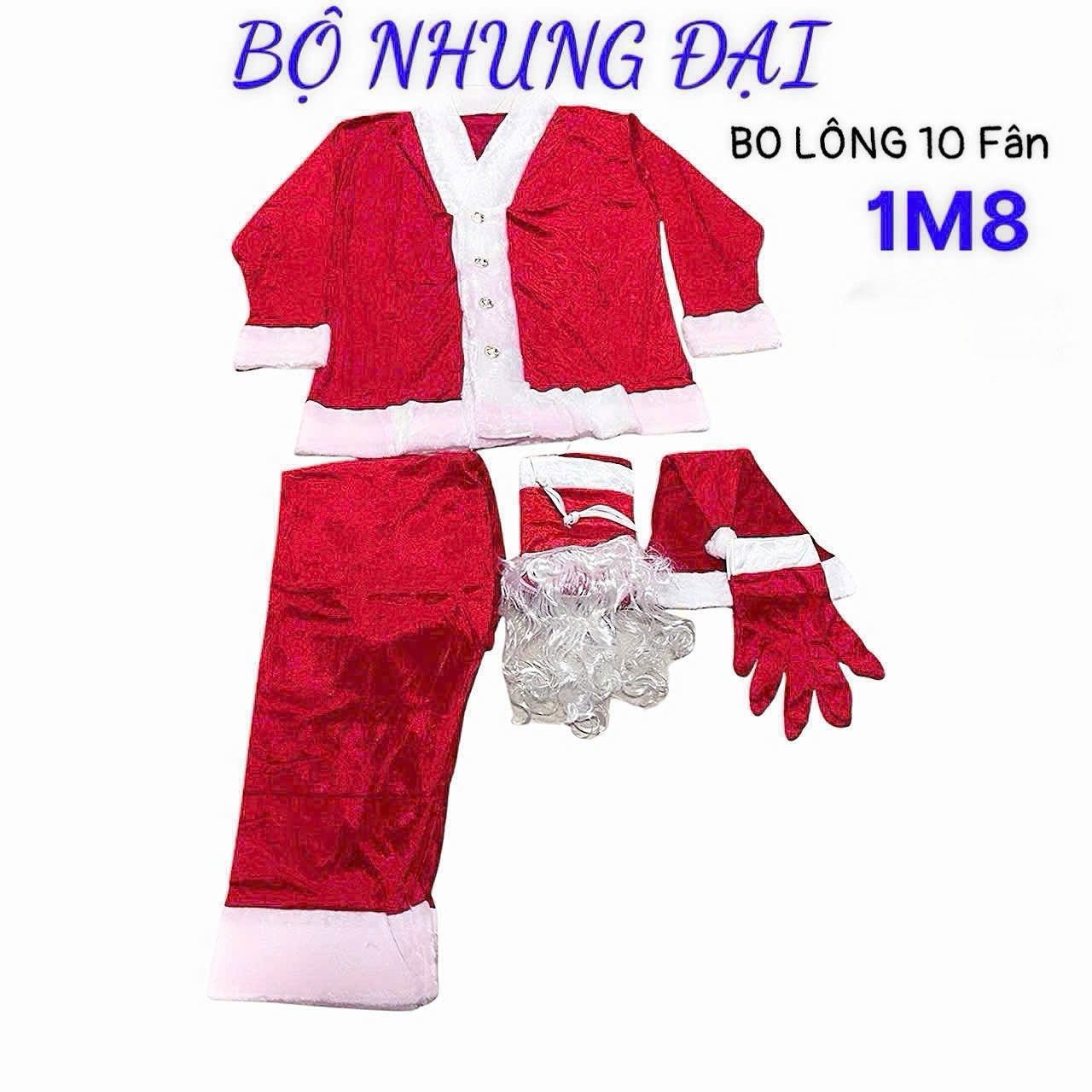 Bộ Ông Già Noel Vải Nhung Xịn Viền Lông 10Cm - Combo 7 Món