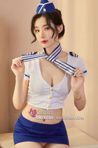 Trang Phục Tiếp Viên Sexy Áo Trắng Váy Xanh