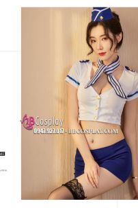 Trang Phục Tiếp Viên Sexy Áo Trắng Váy Xanh