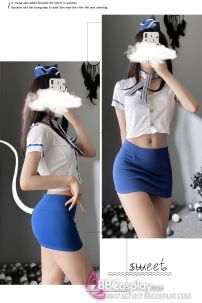 Trang Phục Tiếp Viên Sexy Áo Trắng Váy Xanh