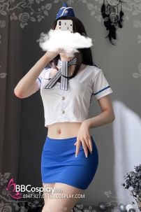 Trang Phục Tiếp Viên Sexy Áo Trắng Váy Xanh